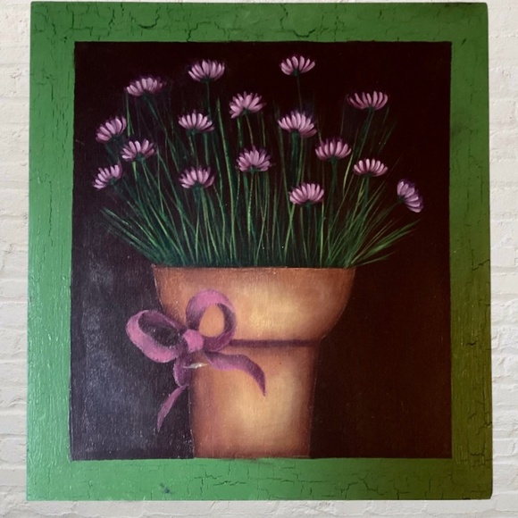 Set of 2 Hand-Painted Floral Wall Art on Wood –Green Frame–Rustic & Cottagecore - Picture 1 of 8